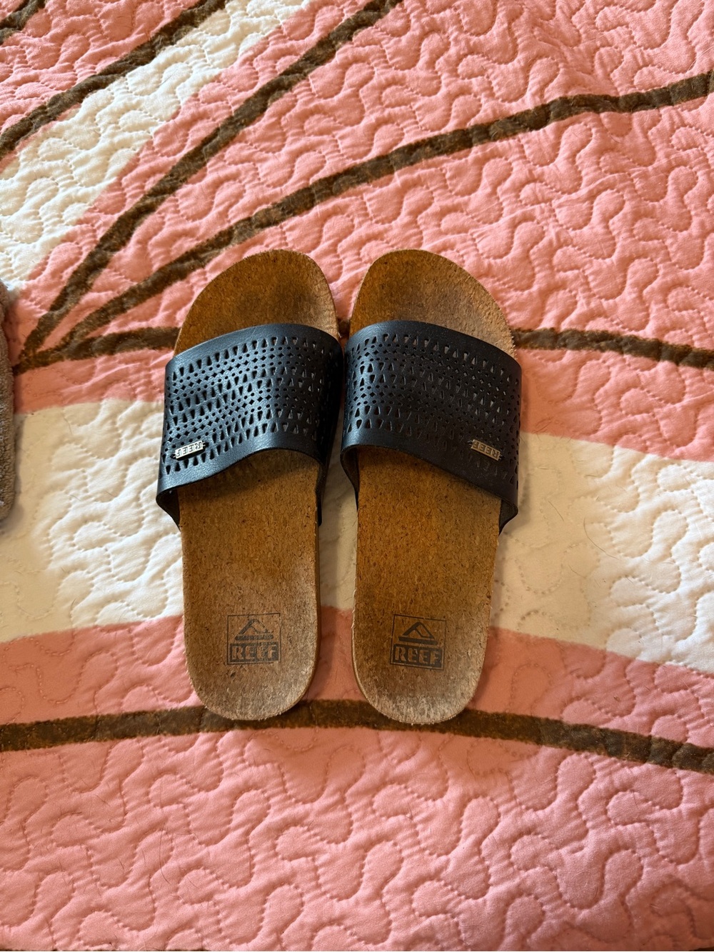 Reef Black Slide Sandals with Cork Footbed